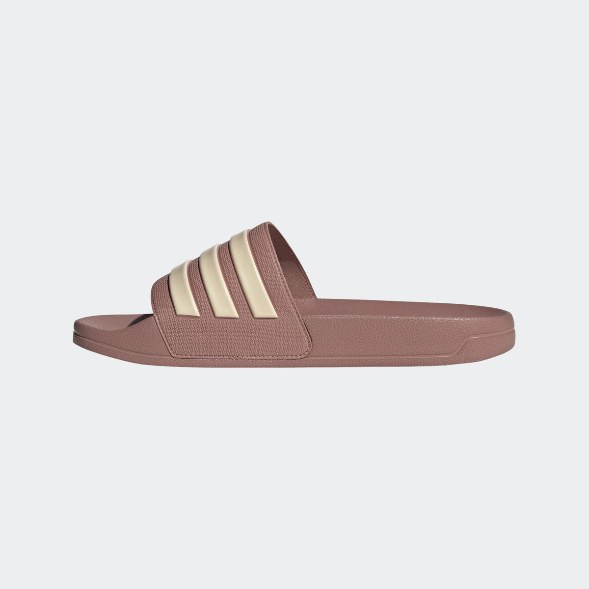 Adilette shower slides mauve slide sandal with three cream adidas-style stripes