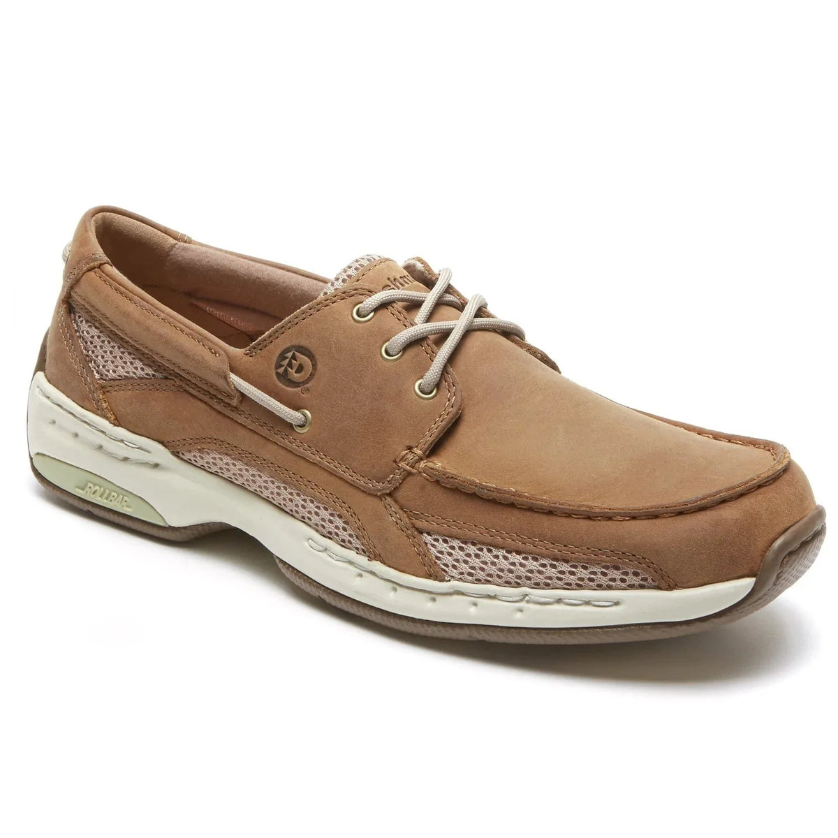 Captain lace-up shoes in tan and brown with perforated panels and white midsole