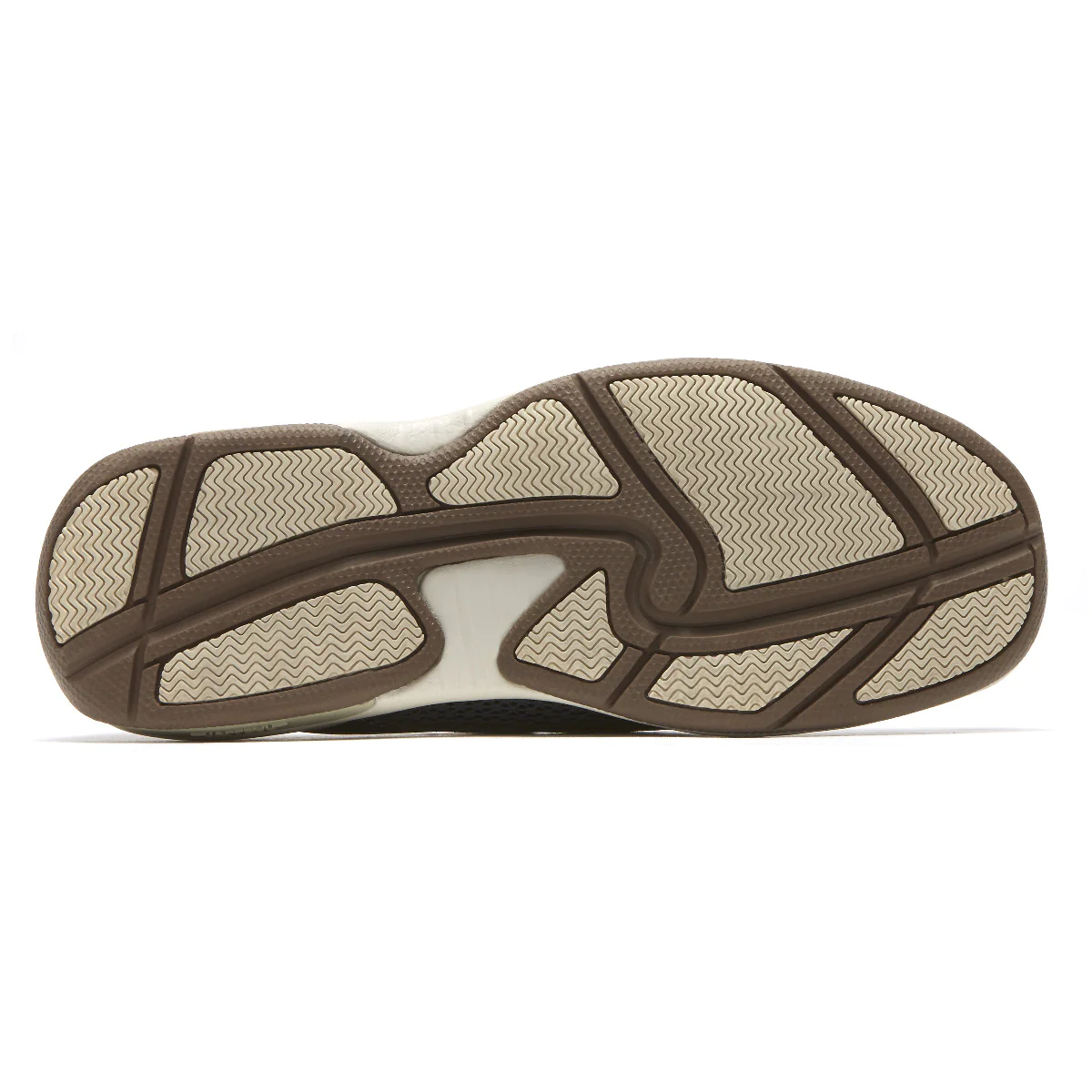 Captain outsole for lace-up shoes with textured traction tread and beige sidewall