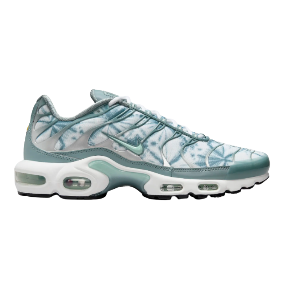 Light blue patterned sneakers with Nike swoosh, white midsole, visible Air unit