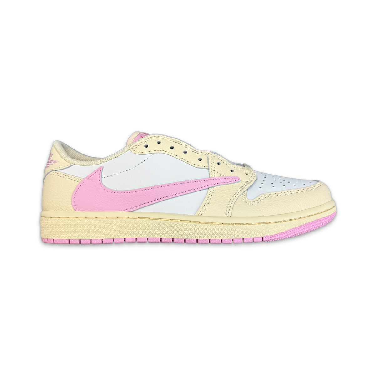 Air Jordan 1 Low sneakers in pale cream with pink swoosh and pink trim