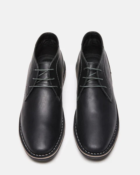 Harken black leather lace-up ankle boots shown from above with round toe and laces.