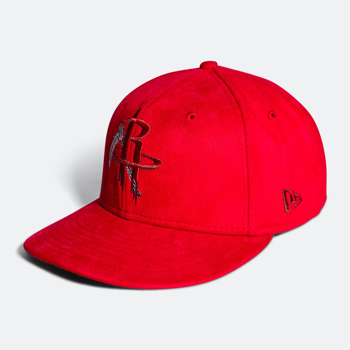 Red baseball cap with Rockets-style B logo and New Era flag on side
