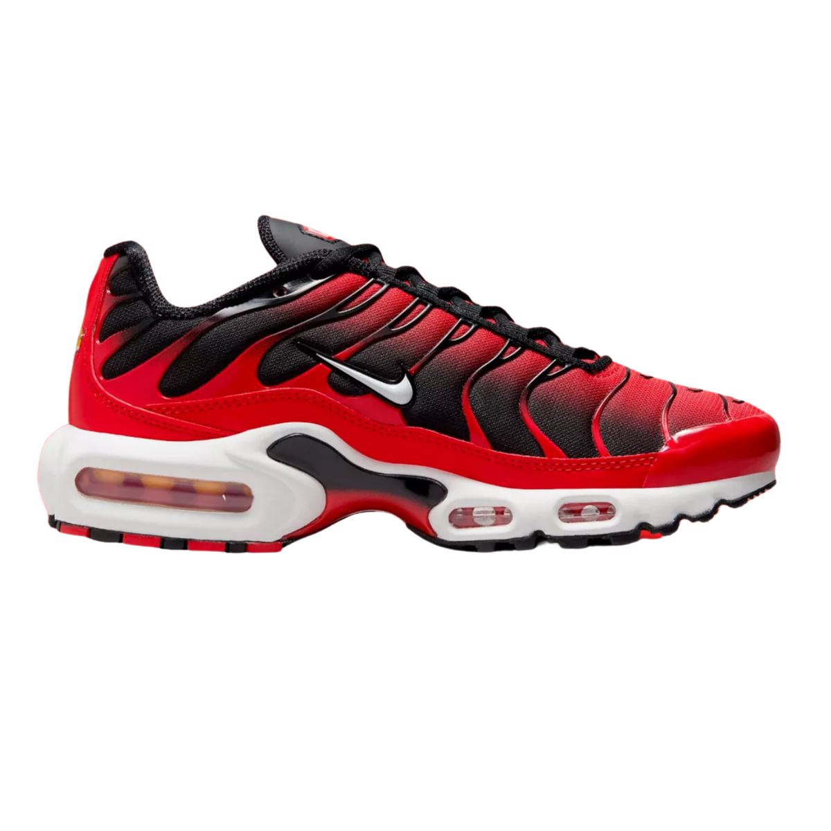 Nike TN Air Max Plus sneaker in red, black, and white with visible Air sole