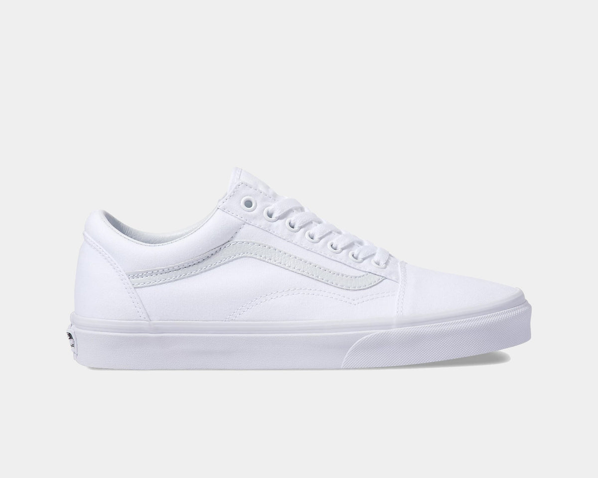 White low-top lace-up sneakers with side stripe and padded collar