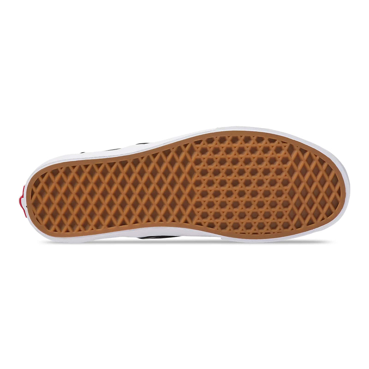 Charcoal slip-on sneaker outsole with textured waffle tread and white edge
