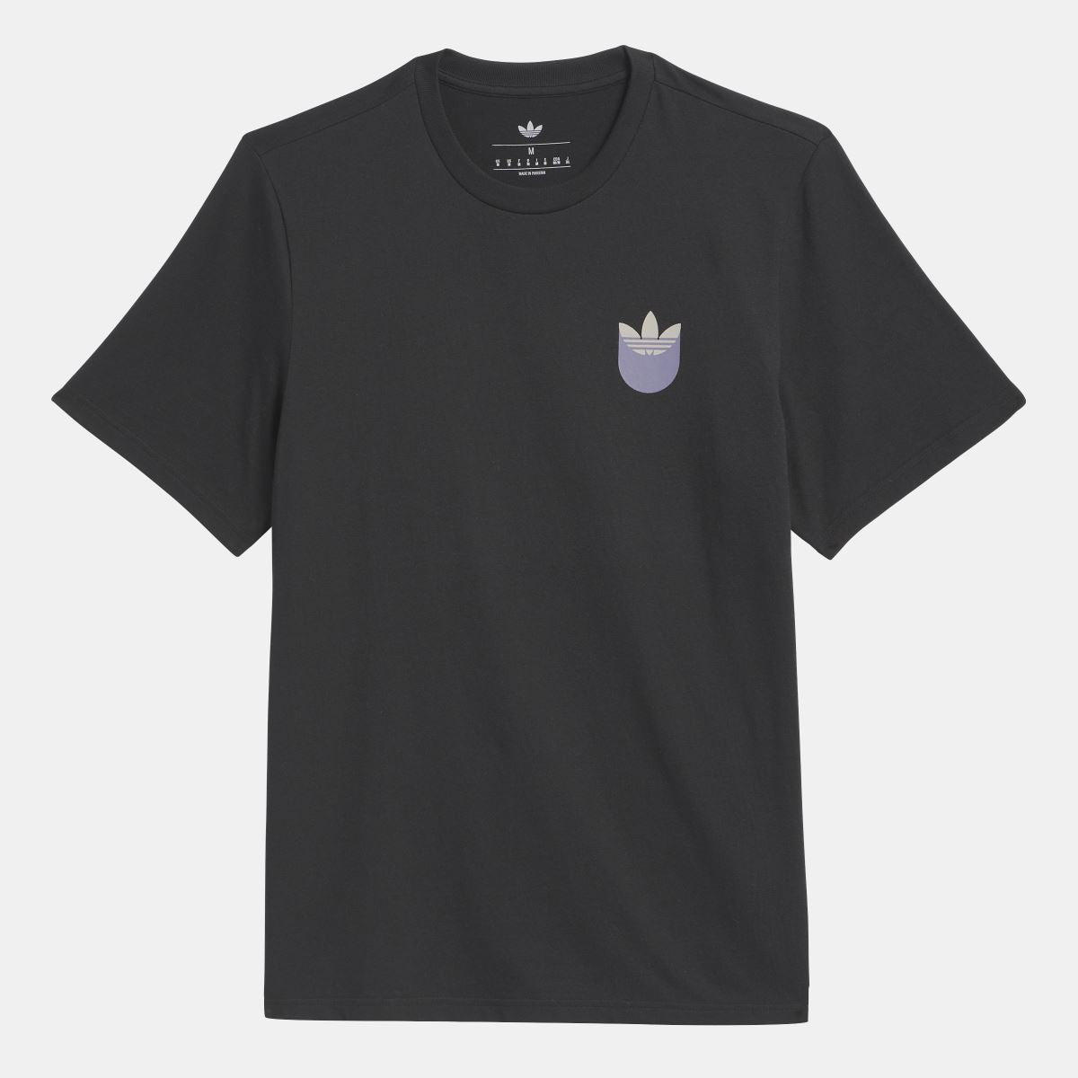 Black t-shirt with small adidas Originals trefoil shadow logo on chest
