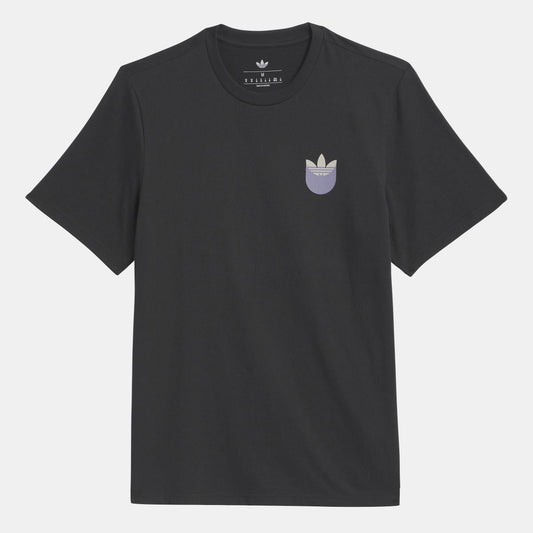 Black t-shirt with small adidas Originals trefoil shadow logo on chest