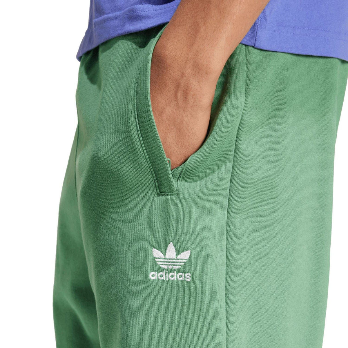 Green adidas Originals trefoil shorts with adidas logo on front leg