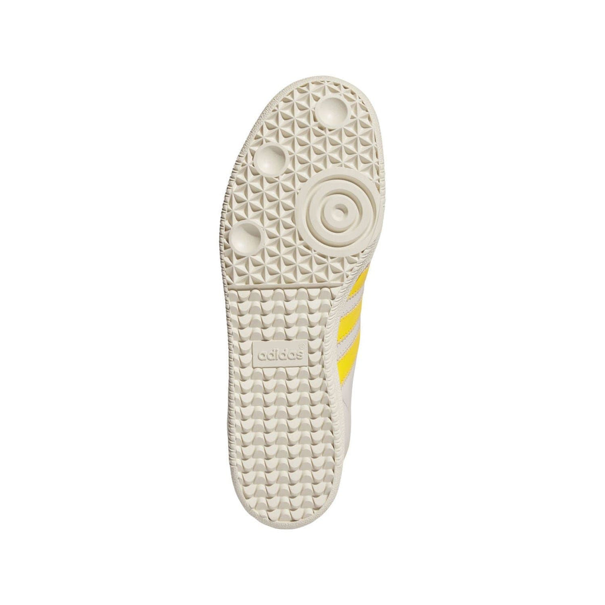 adidas Samba trainers outsole with textured tread and yellow accent at the side