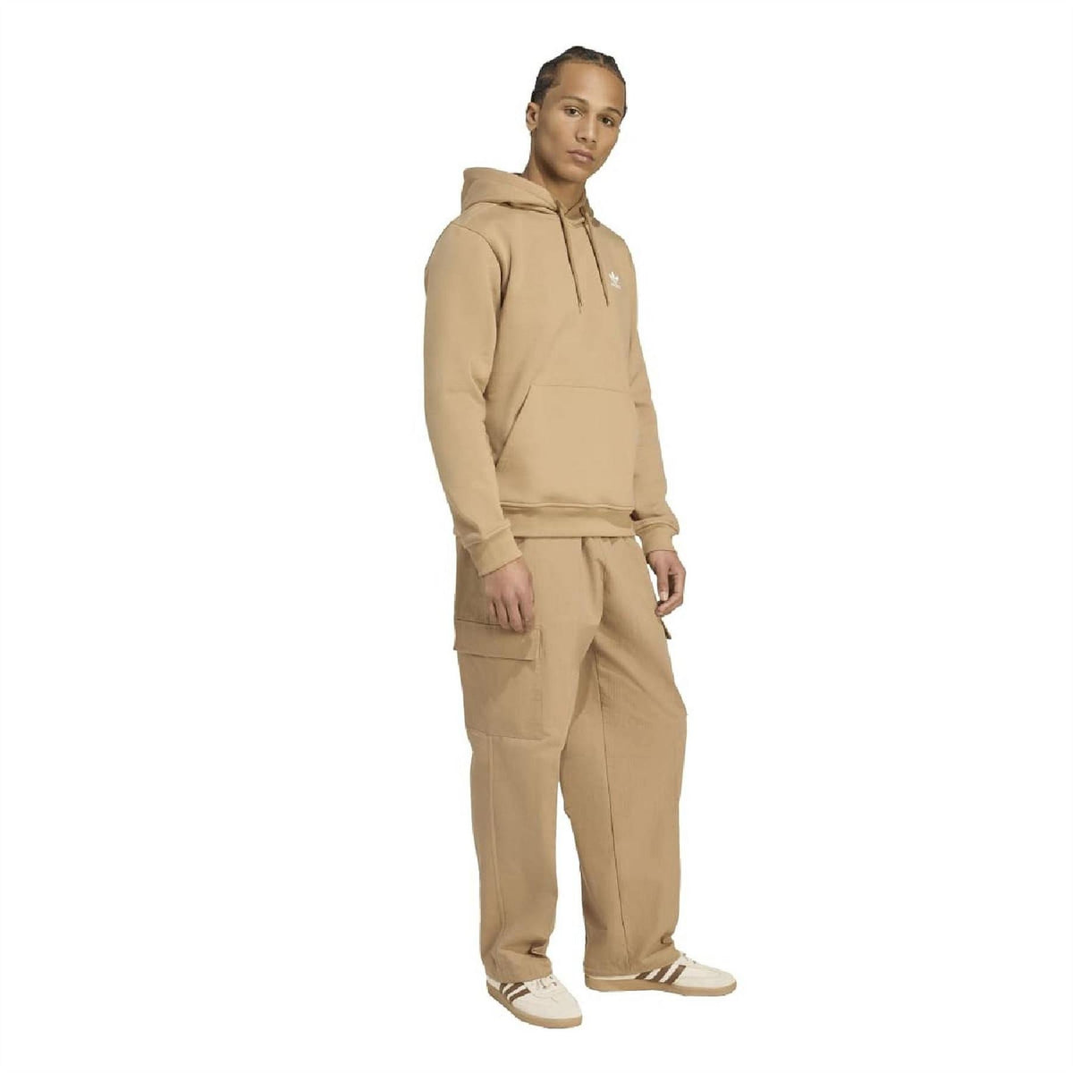 adidas Originals cargo pants, tan; relaxed fit with cargo flap pockets