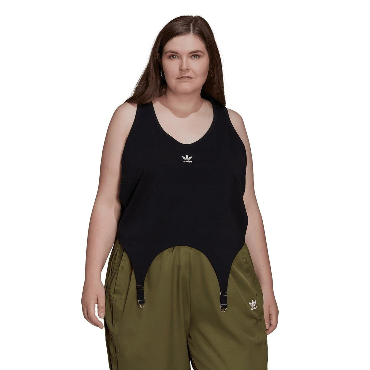 Black adidas Originals scoop-neck tank top with chest logo and side hem tabs