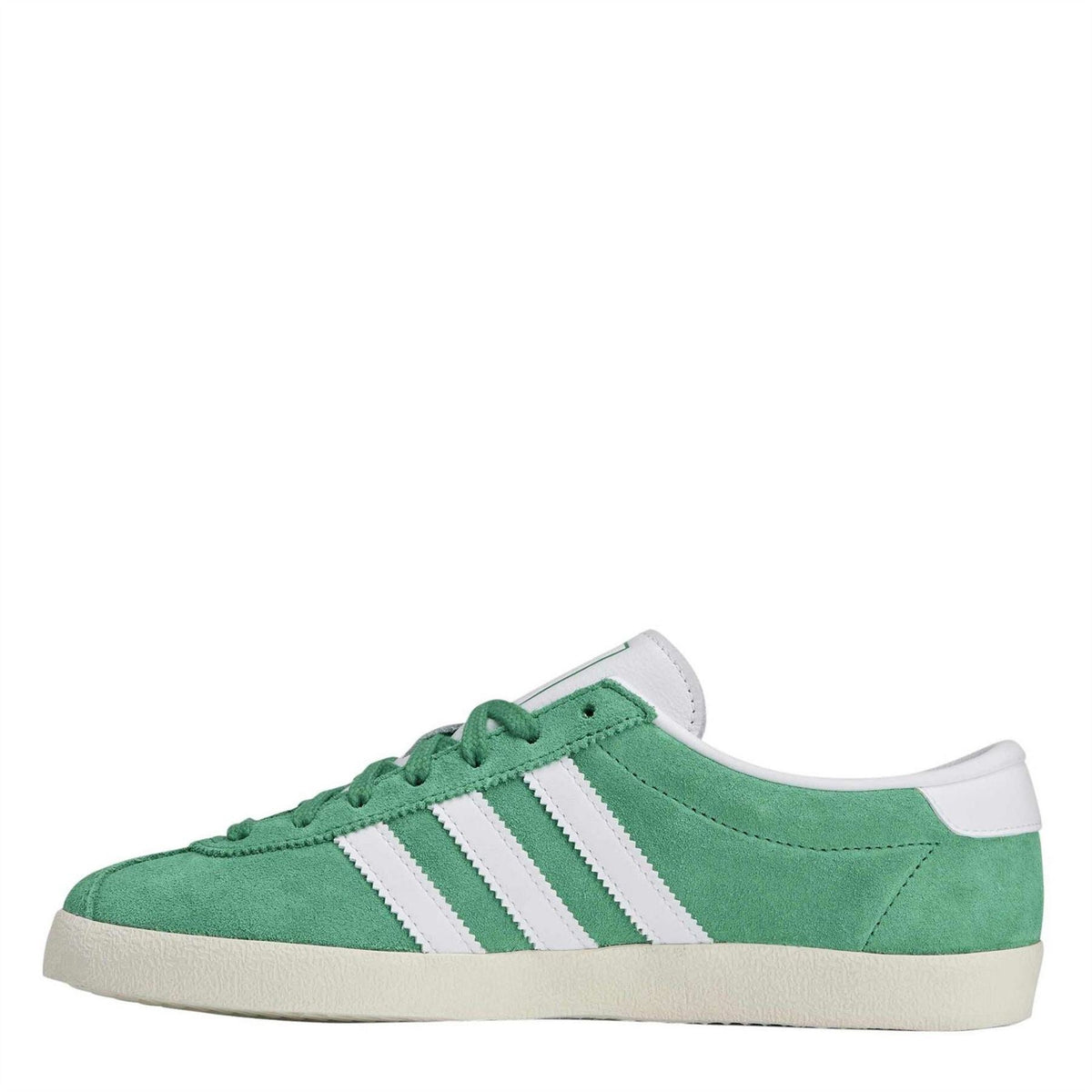Court-style trainers, court green upper with white stripes and green lace-up front