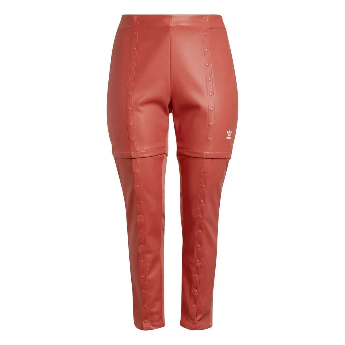 adidas slim-fit jogger sweatpants, rust-red with button detailing and ankle cuffs