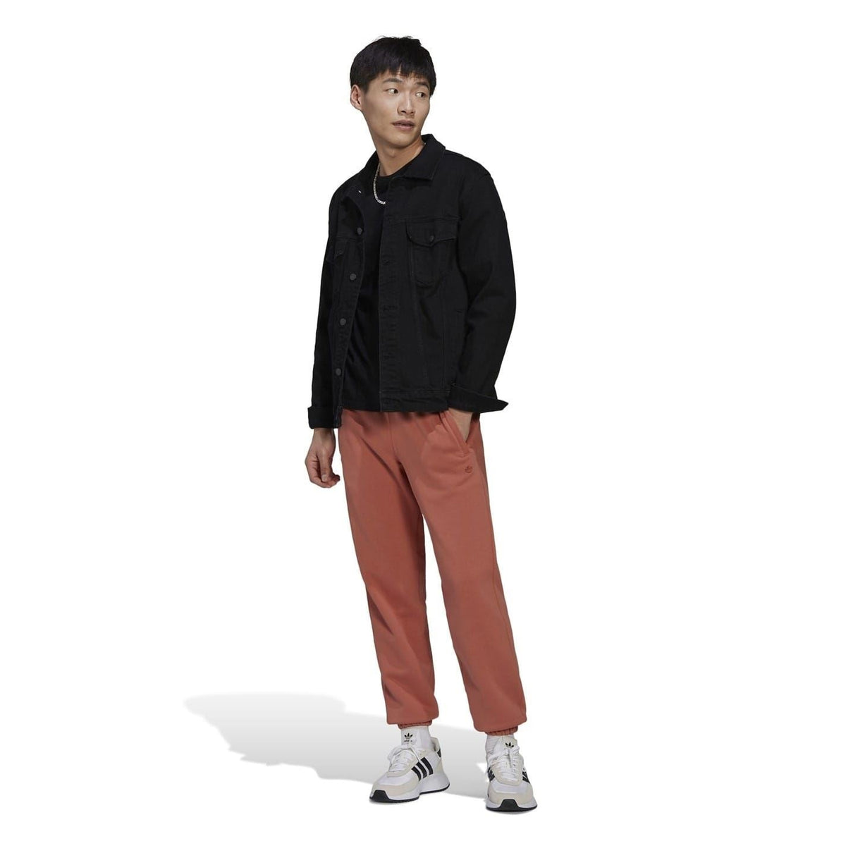 adidas Originals brown straight sweatpants, full length with cuffed ankles and side pockets