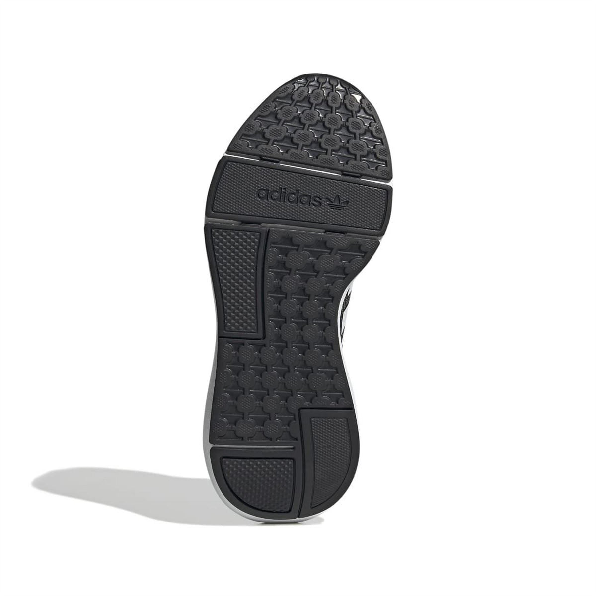 Black rubber outsole with textured tread and adidas logo near heel