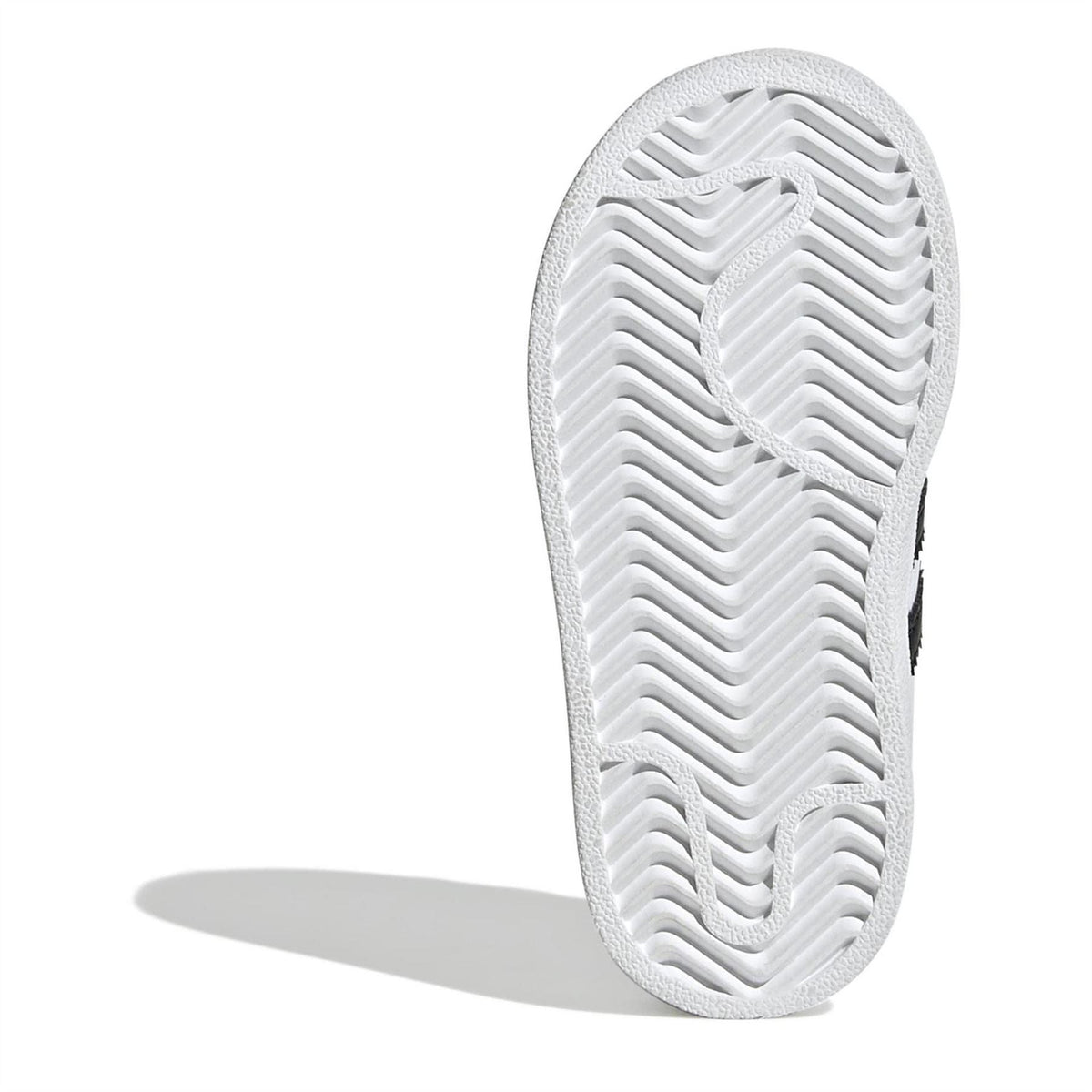 Kids adidas Superstar II sneakers, textured rubber outsole view in white
