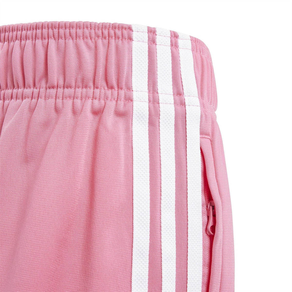Pink track pants with striped side panel and elastic waistband