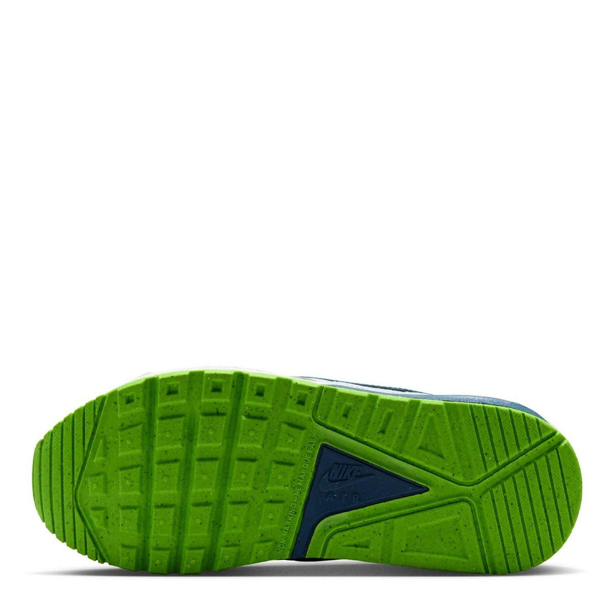 Kids Nike Air Max Ivo outsole, green tread with blue logo panel