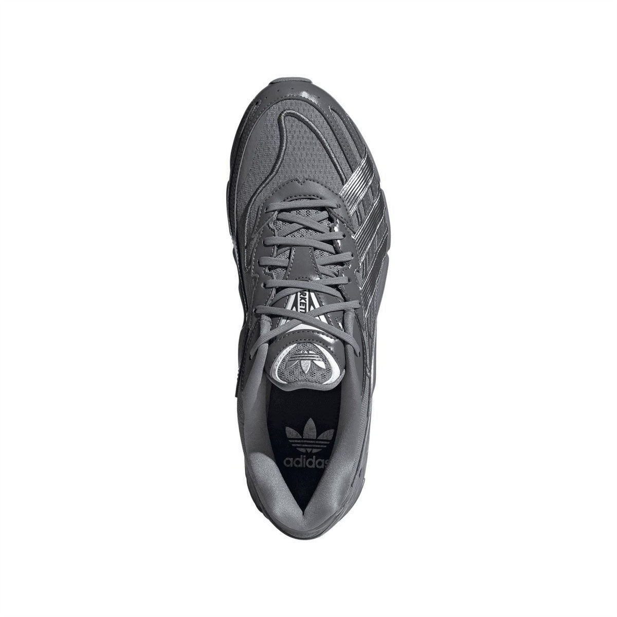 Grey lace-up trainer with padded collar and adidas Originals heel and tongue branding