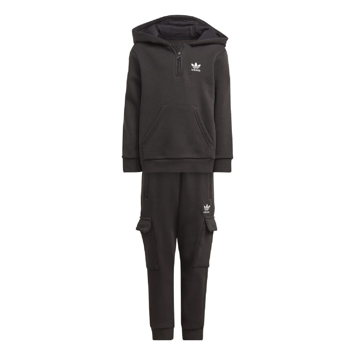 Adidas Originals infant half-zip hoodie and cargo pants set for ages 2-7, featuring a cozy hoodie and stylish cargo pants.