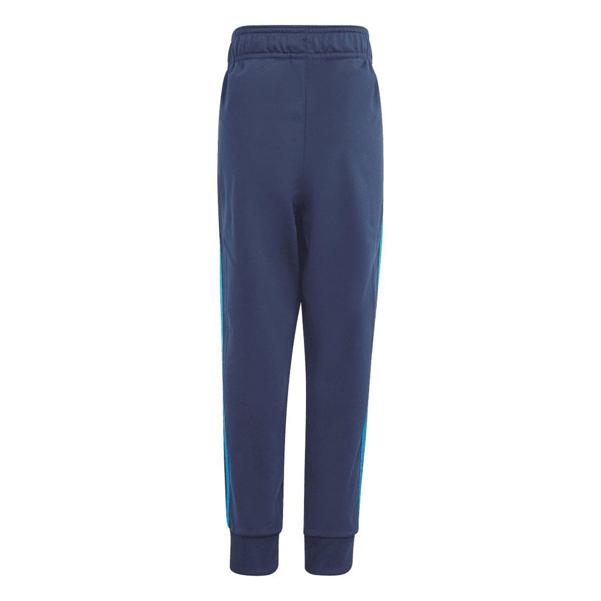 Indigo adidas joggers with elastic waist and cuffs, side stripe detailing