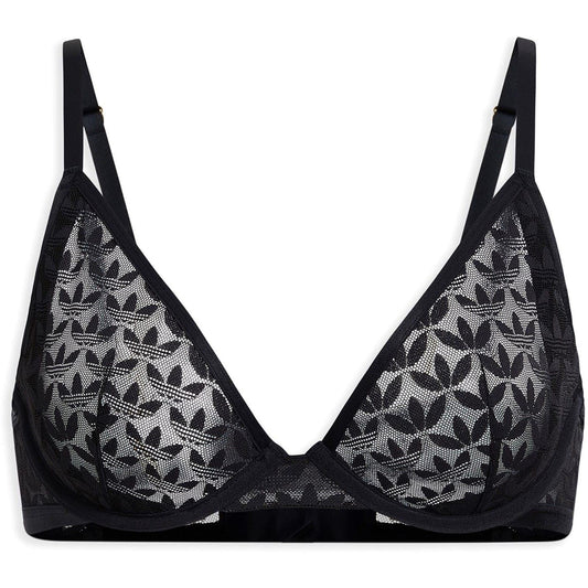 adidas Originals black printed bra with adjustable straps and V-neck cups