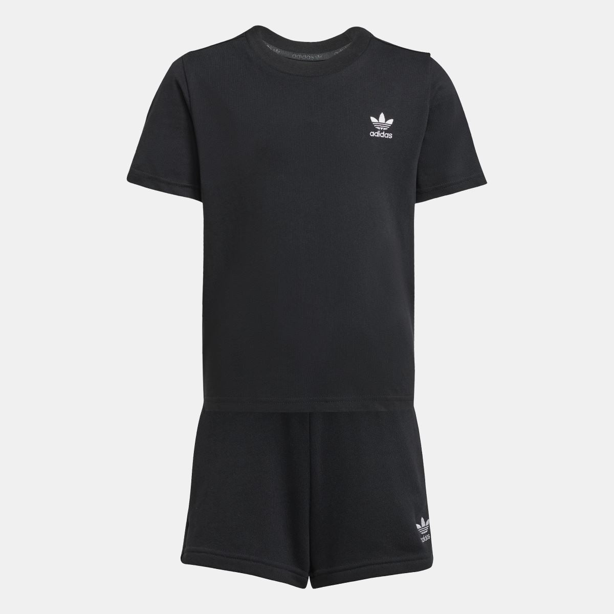 Black juniors T-shirt and shorts set with adidas logo on chest