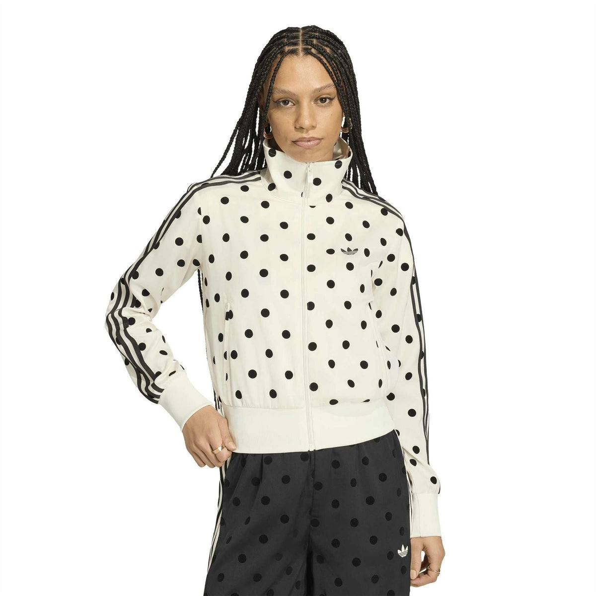 adidas Originals polka-dot hooded track jacket, off-white with black dots