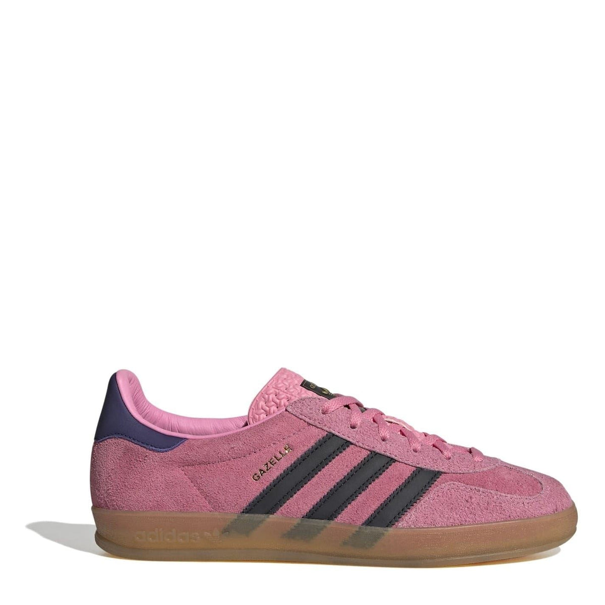 adidas Originals low-top Gazelle trainers in pink suede with navy stripes and gum sole
