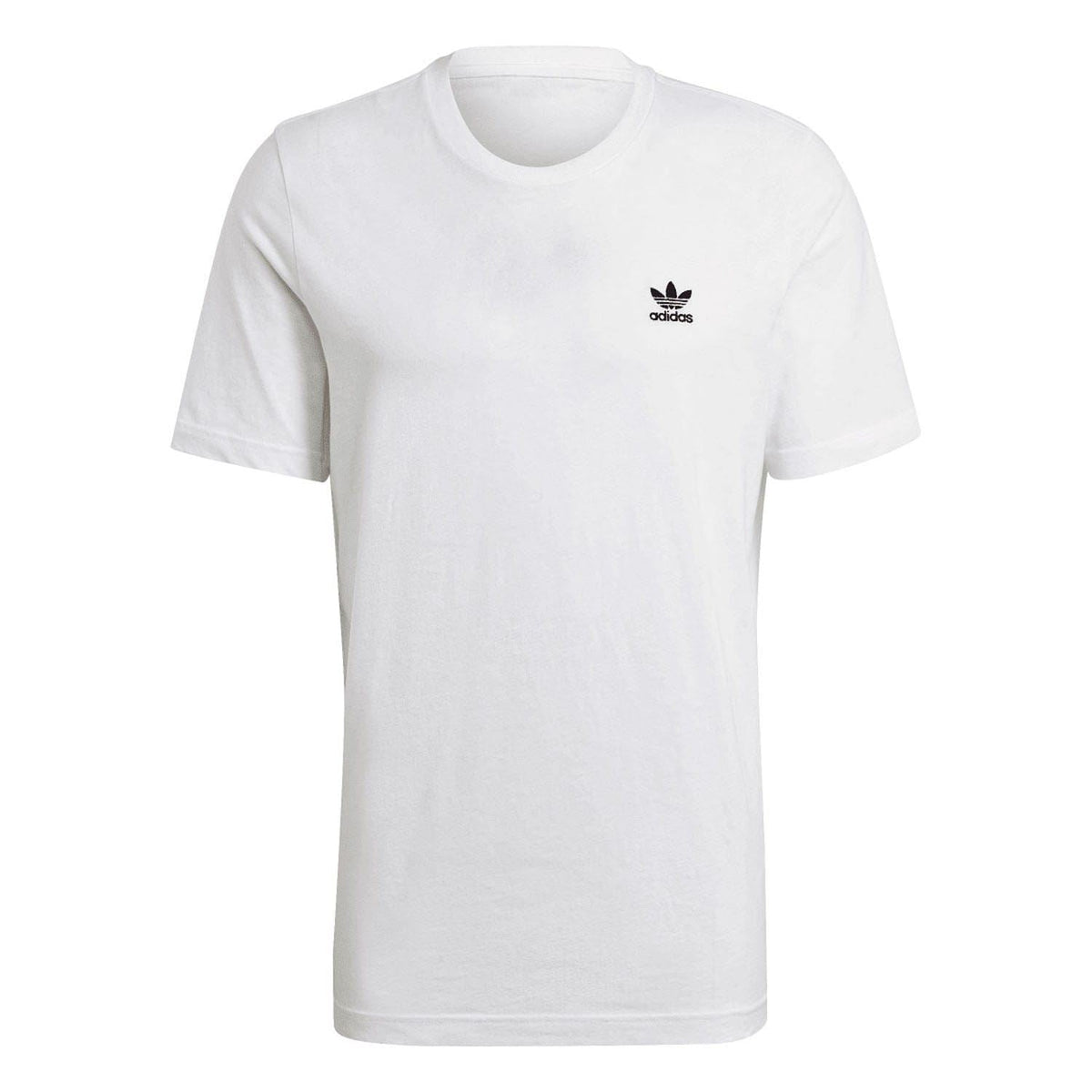 White crew-neck short-sleeve T-shirt with small adidas logo on chest