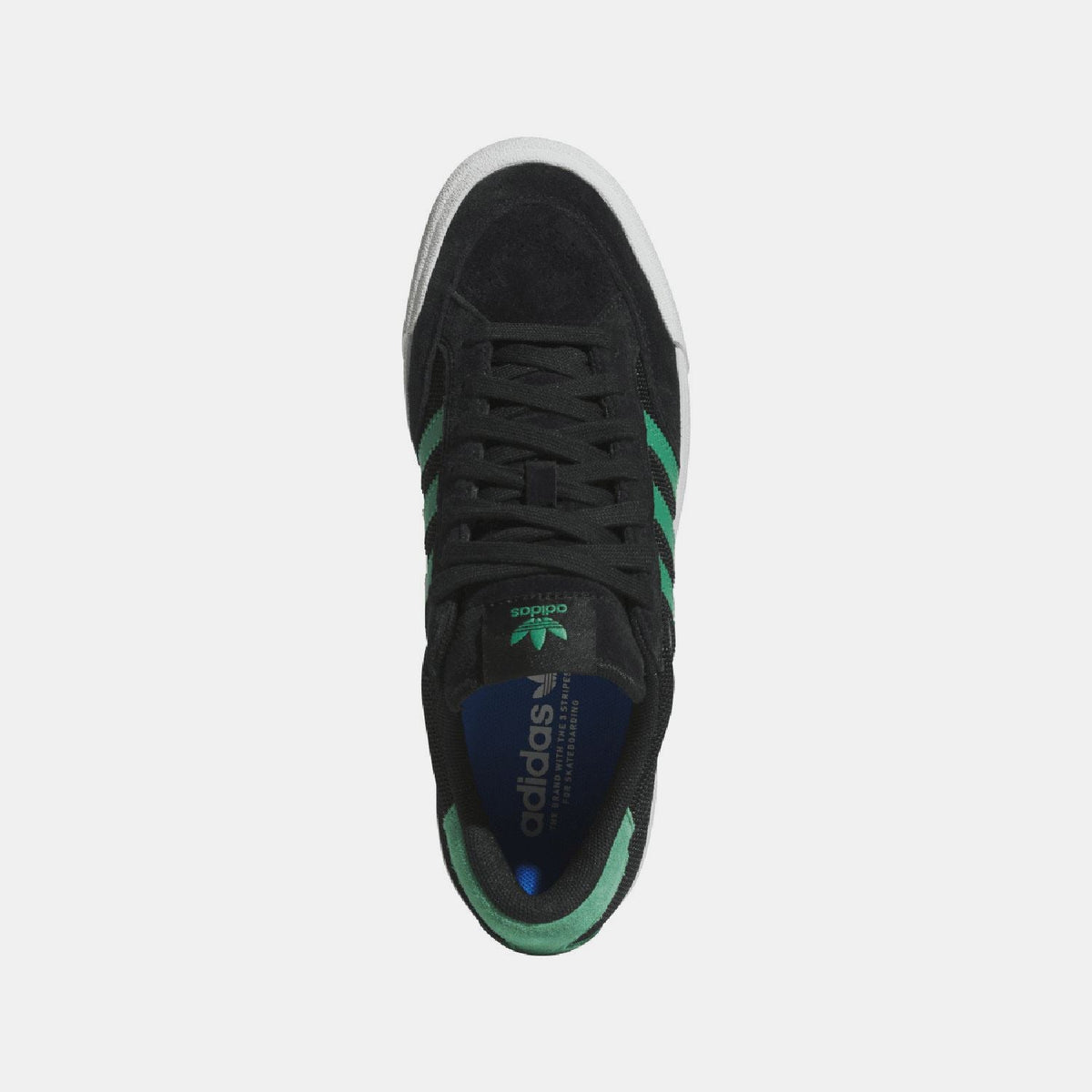 Black adidas Nora trainers, inner lining and laces visible, front view