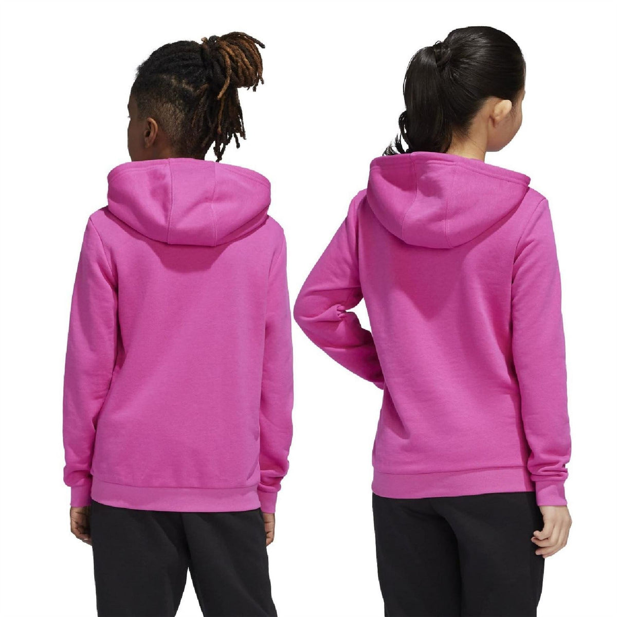 Pink adidas Trefoil hoodie, back hood and kangaroo pocket detail