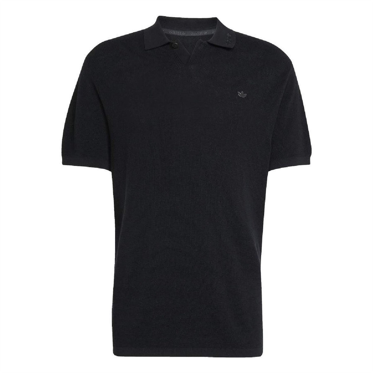 adidas Originals black polo shirt with short sleeves, button placket, and chest logo