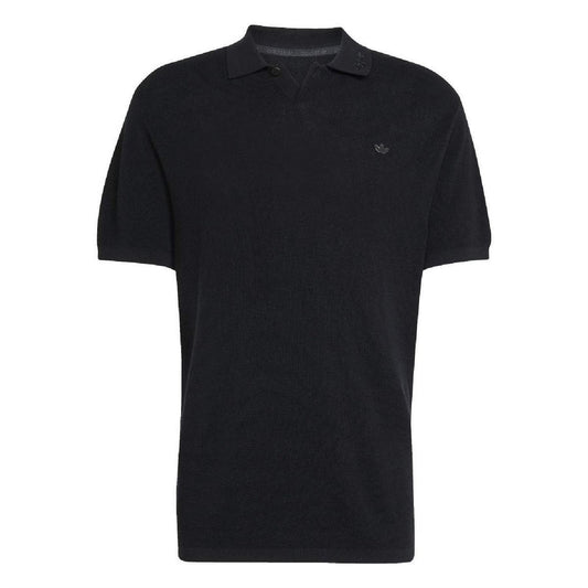 adidas Originals black polo shirt with short sleeves, button placket, and chest logo