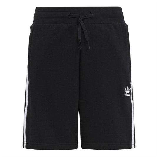 Black adidas Originals sweat shorts with drawstring and white side stripes