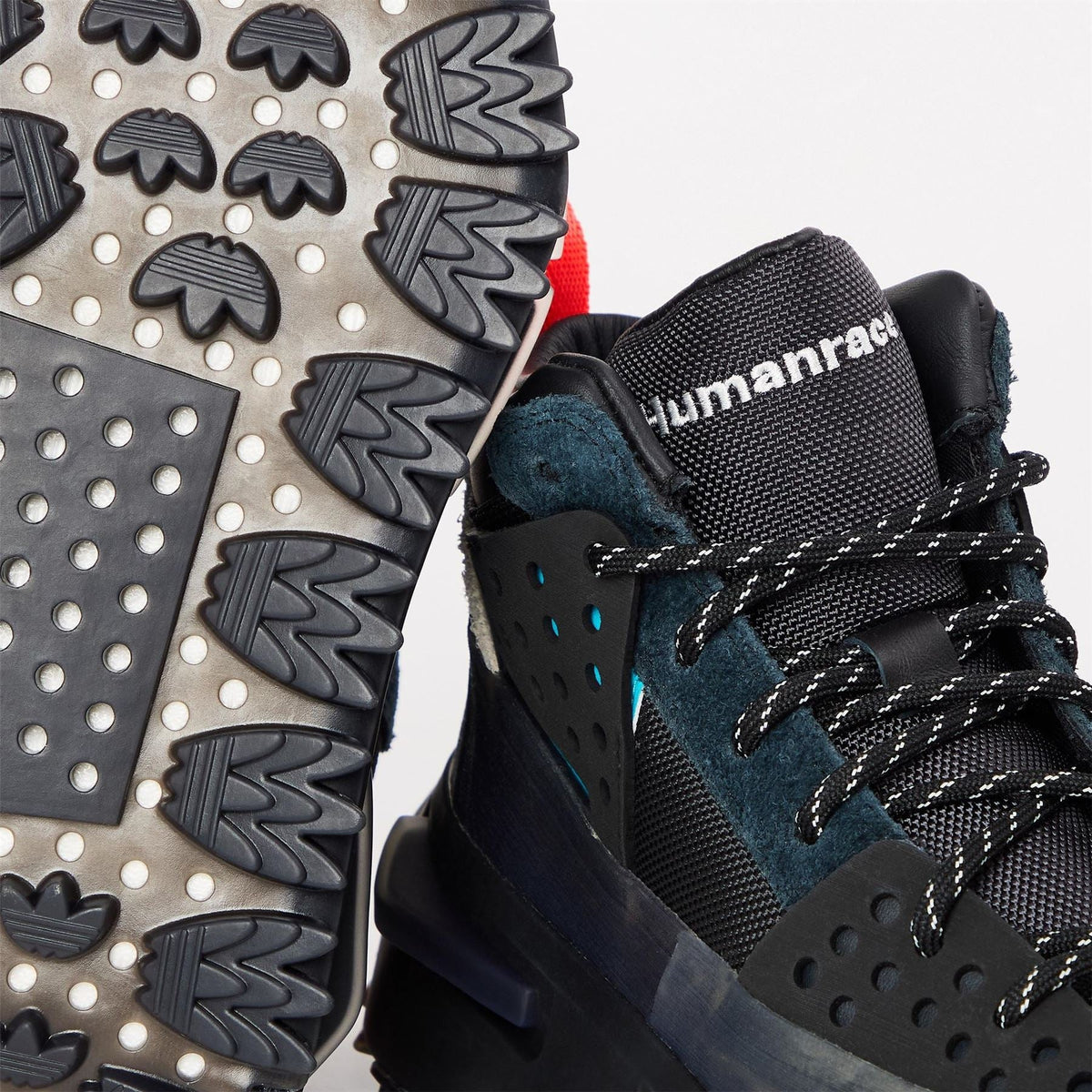 adidas Originals NMD S1 hi-top sneakers, black mesh upper with blue panel details