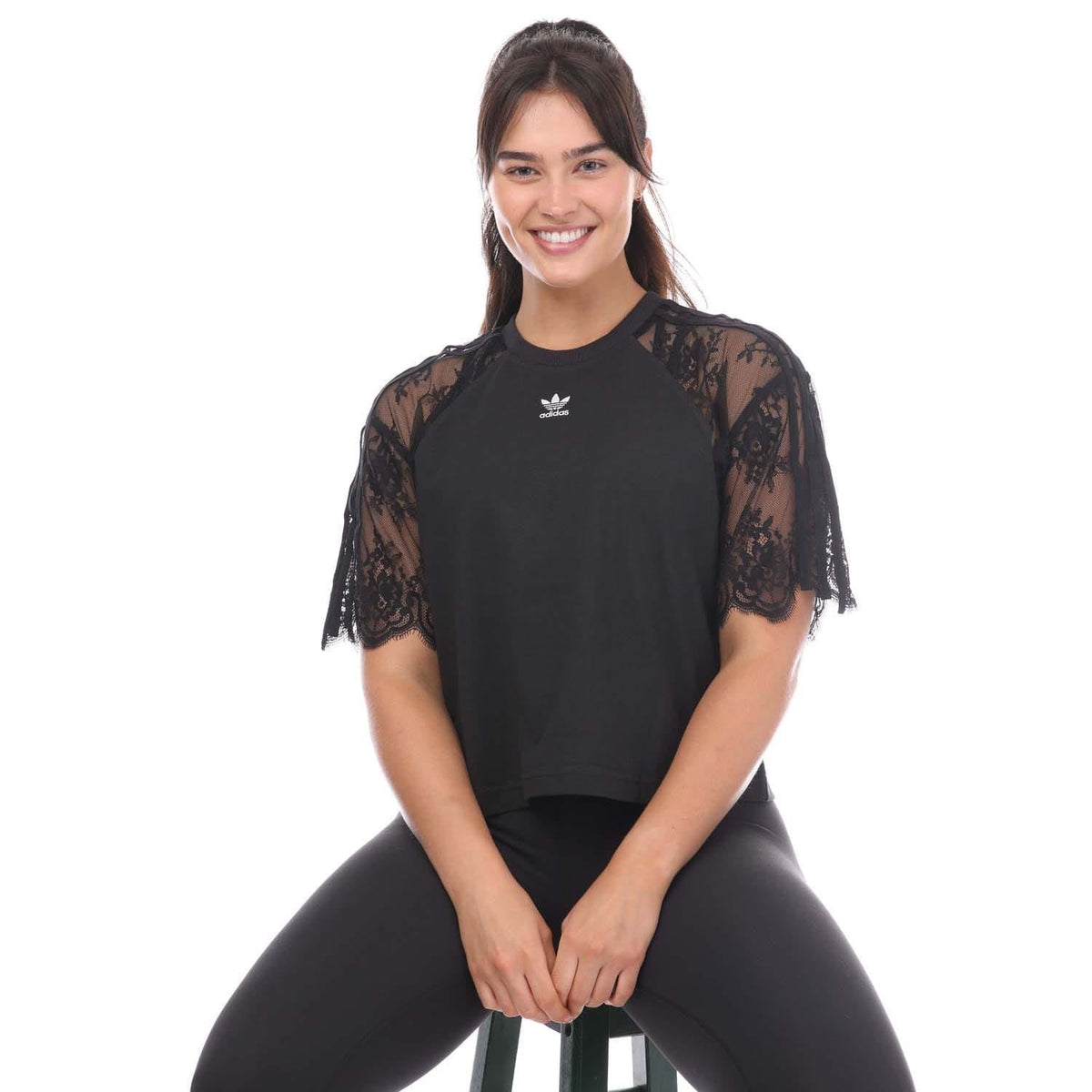 adidas Originals Adicolor Classics lace T-shirt, casual tops in soft fabric with lace detailing, in vibrant colors.