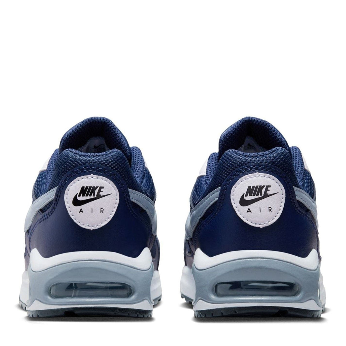 Nike Air Max Ivo trainers, heel view: navy with white lining and visible air unit