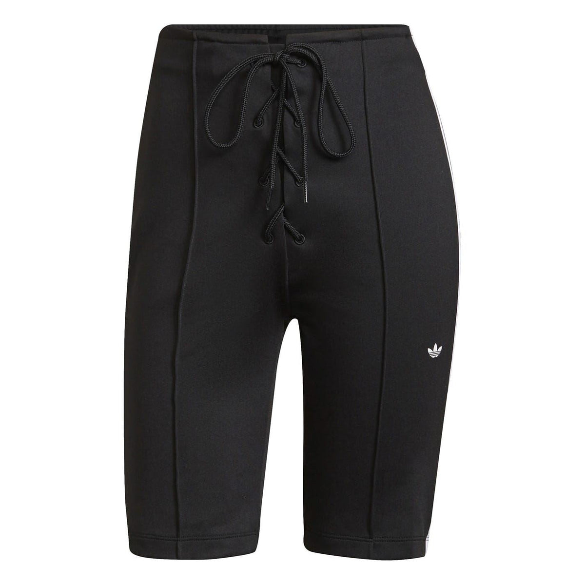 Black slim-fit athletic shorts with drawstring waist and Adidas logo