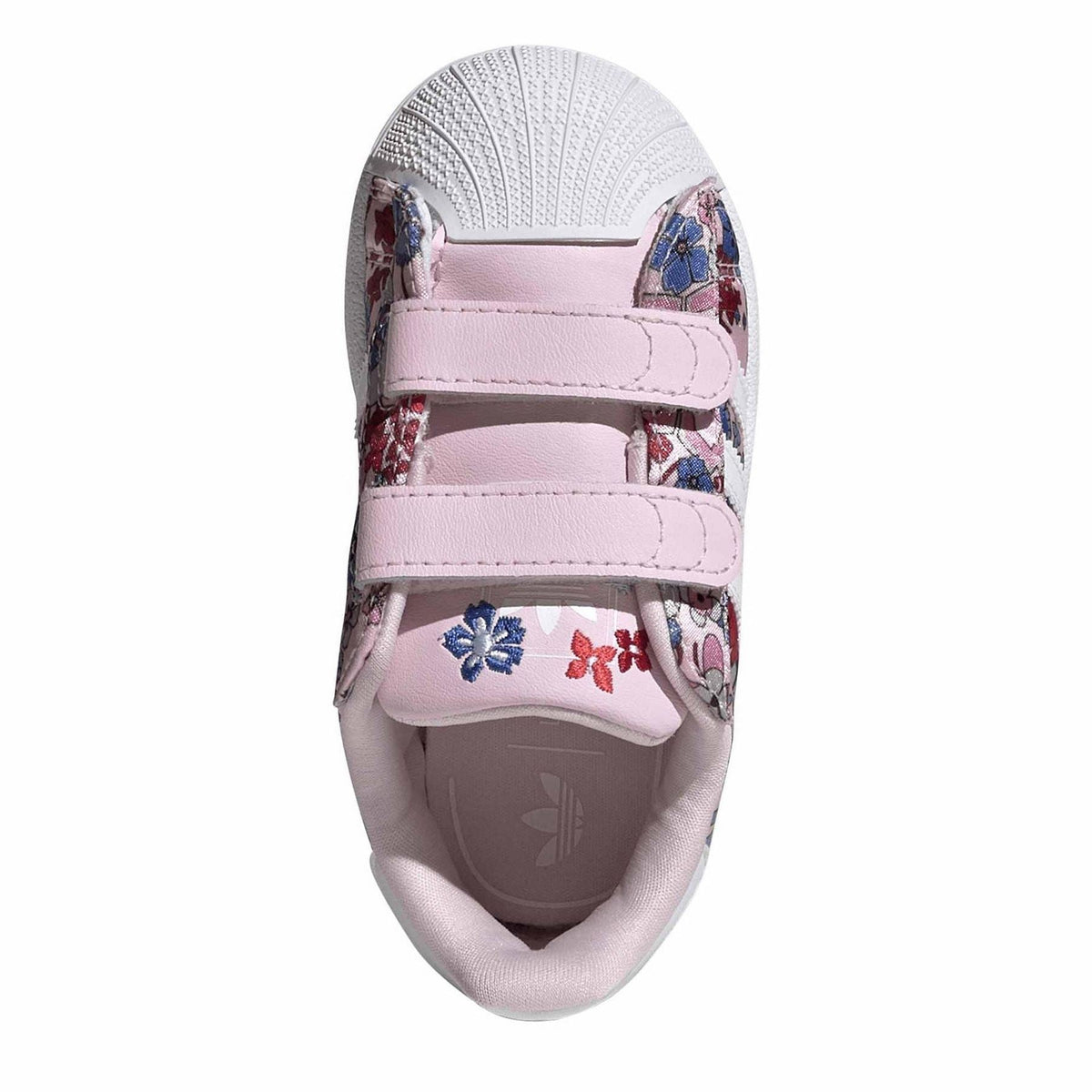 Infants' adidas trainers, light pink toe strap with colorful floral print