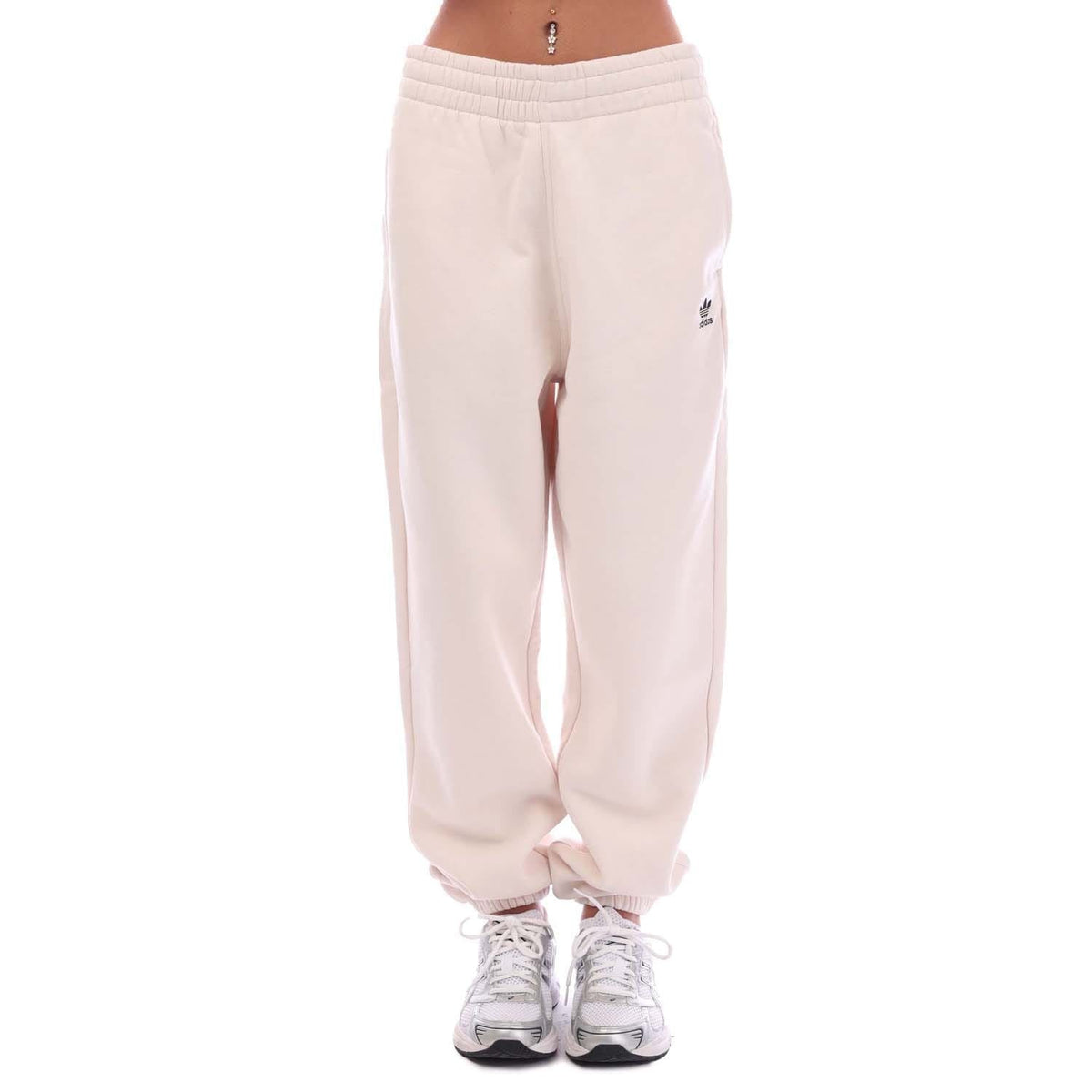 Off-white fleece joggers with elastic waistband and cuffed ankles
