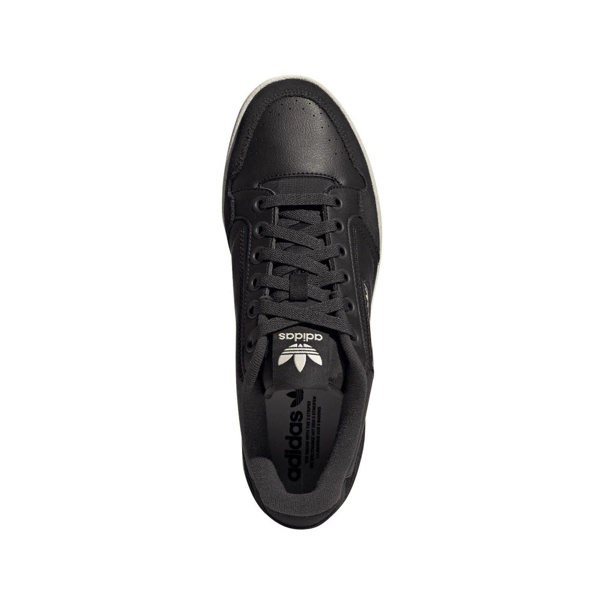Black lace-up adidas trainer with tongue trefoil logo and padded collar