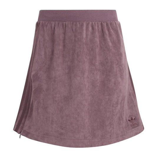 adidas Originals suede midi A-line skirt shown in soft beige with a high waist, stylish and versatile for casual wear.
