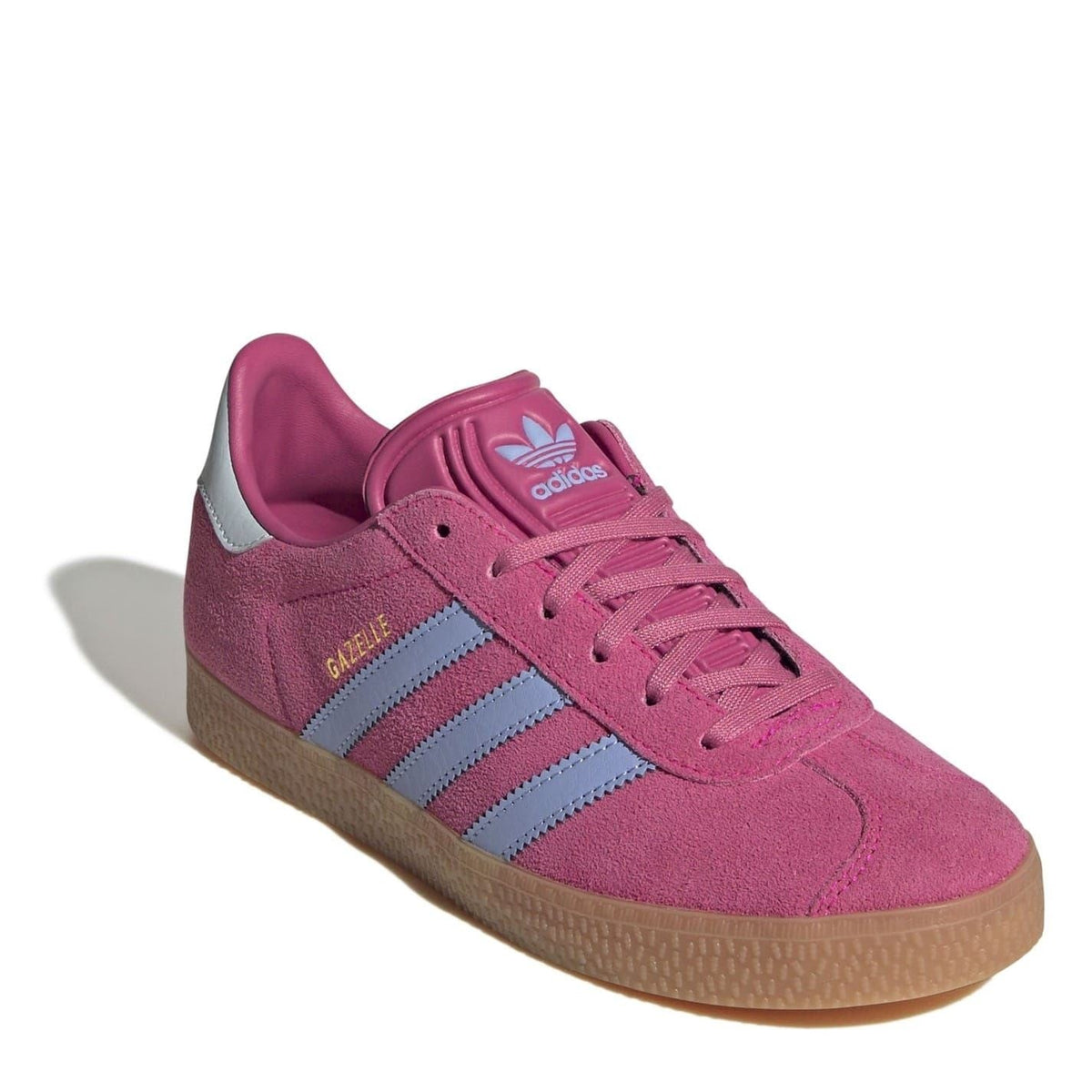Adidas Originals junior low-top sneakers with trefoil on tongue, pink suede, blue stripes