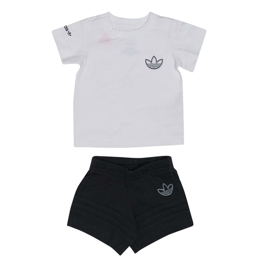 Infants' white T-shirt and black shorts set with adidas trefoil logos