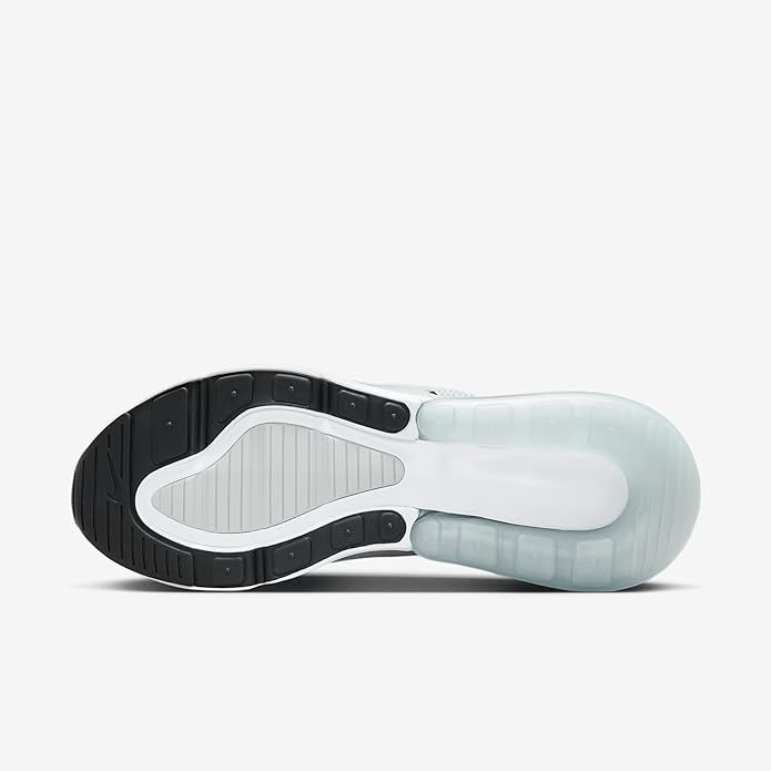 Women's Nike Air Max 270 outsole, black tread with light gray midsole and blue air
