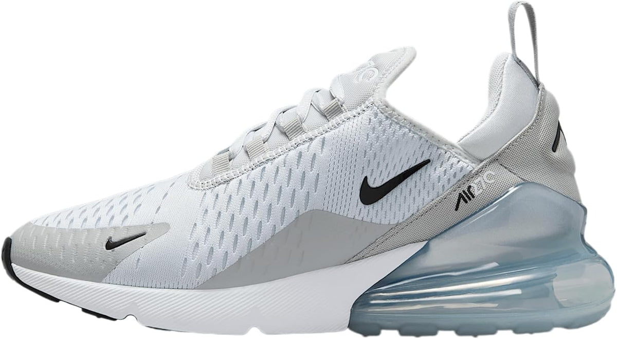 Women's Nike Air Max 270 sneakers, light gray mesh upper and blue air sole