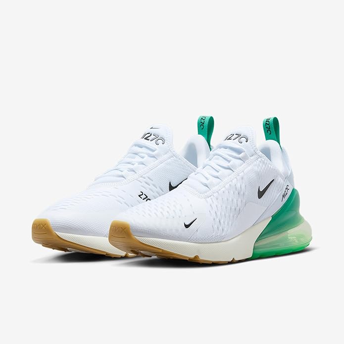 Nike Air Max 270 women's running shoe, white knit upper with green Air cushioning