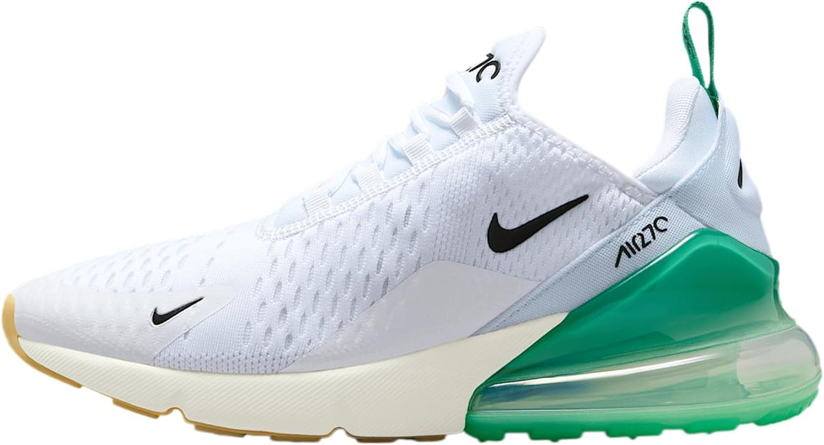 Nike Air Max 270 women's running shoe, white mesh with green visible Air heel